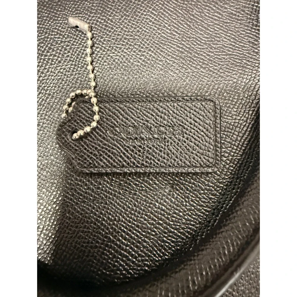 Coach Beckett Black Crossgrain Leather Slim Briefcase Laptop Bag Silver Hardware